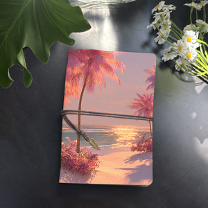 A6 Cuaderno hecho a mano Cálido regalo de Halloween para vecinos Adecuado para la planificación de fiestas y notas divertidas con palmeras Playa Mar S - Product Image 1