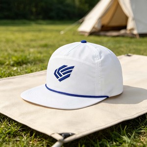 Rope <b>Hats</b> Men Wholesale Five-panel Mid Crown Adjustable Snapback Cap Flat Bill Printed Embroidery Blank Fabric Solid Cap - Product Image 3