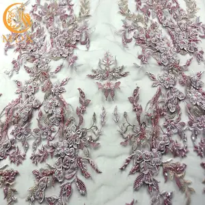 مصنع توريد اللؤلؤ مطرز النسيج متعدد الألوان الدانتيل زين تول 3D ورد من الأقمشة لفستان