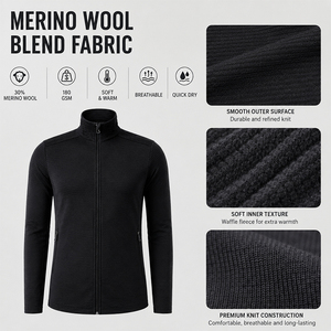 Wool <b>Fleece</b> Men's Outdoor Sports Warm Jacket Custom Logo Premium Soft Breathable Quick Dry Hiking <b>Running</b> Top - Product Image 2