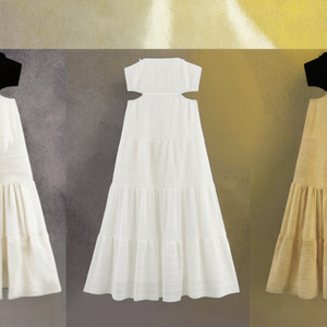 Solid White Color Spaghetti Strap Casual Summer Dress for Women Waist Hollow Midi Length Natural Waistline Collarless <strong>Long</strong> <strong>Slip</strong> - Product Image 4