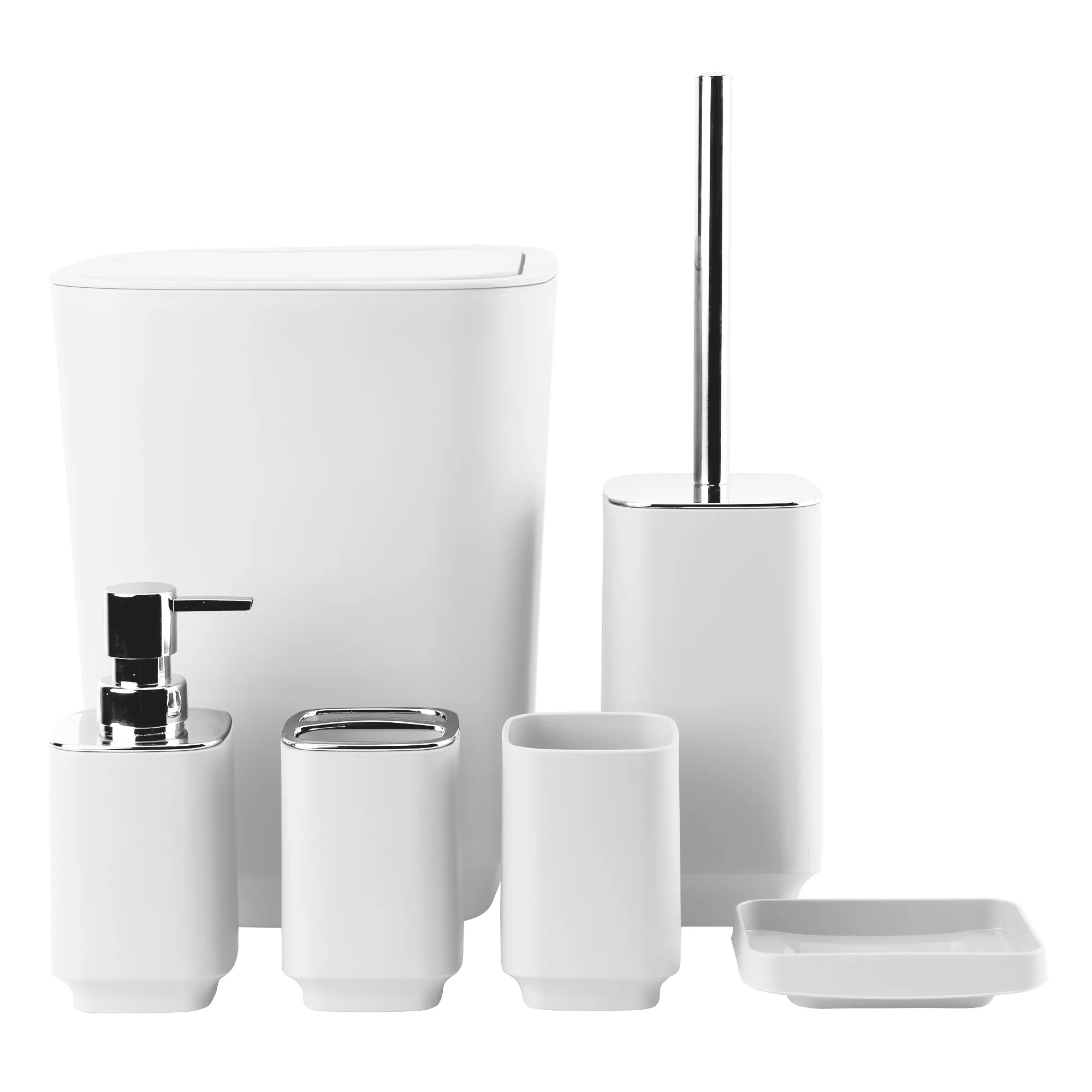 OEM ODM di lusso in plastica bianca nera accessori per la toilette accessori per il bagno Set completo 6 pz con Multi colore