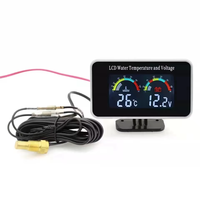 Voltmeter pengukur suhu air mobil, Voltmeter Digital LCD 12V 24V Universal 2 in 1 dengan adaptor biru 34mm Sensor 10mm untuk mobil truk