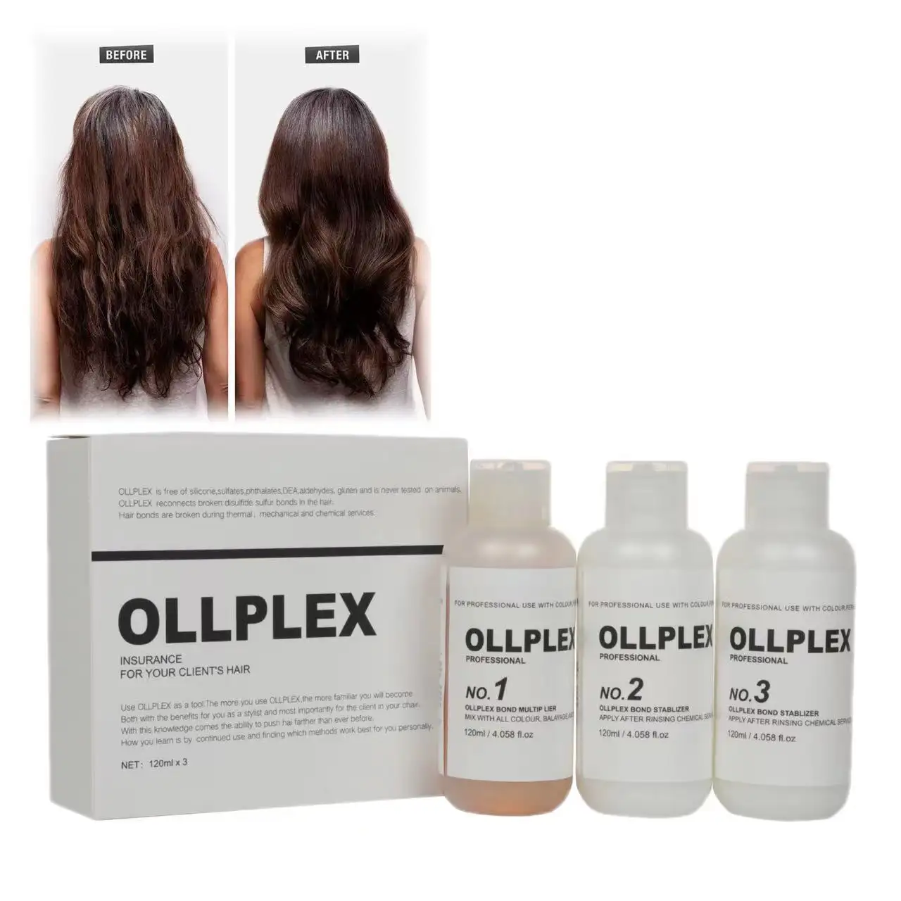Sağlıklı saçlar elde etmek için en iyi Ollplex tamir hasarı saç sistemi kremi 1/2/3-pürüzsüz, parlaklık