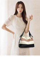 Bolso Tote de Hombro de Cuero PU Suave con Diseño Refinado Personalizado, Costuras Onduladas y Bloques de Color, Textura Granulada