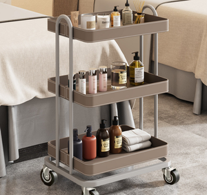 Chariot de Salon à 3 Niveaux avec Plateau Roulant, Chariot de Transport Utilitaire en Cuir et Métal pour Spa, Beauté, Hôtel - Product Image 2
