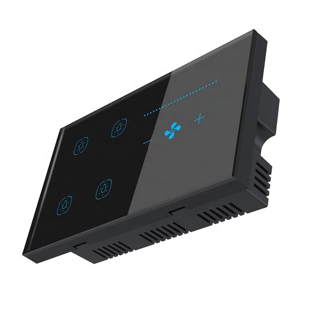 Smart Life & Smart APP WiFi Controlled 4-Gang Glass Touch Panel 10A ABS Light & Fan Switch Supports Alexa Google Assistant
