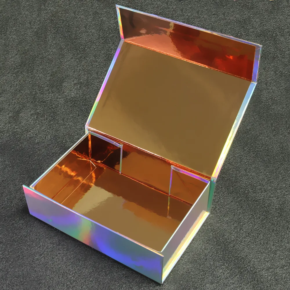 Embalagem de cosméticos de holograma premium, embalagem personalizada para cuidados com a pele, caixa de embalagem holográfica para presente, ouro rosa