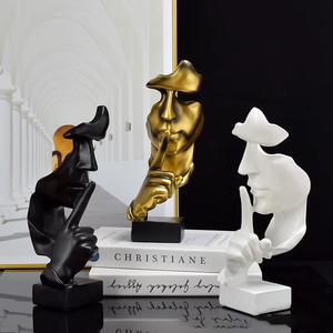 El silencio personalizado a granel es estatua de resina dorada, máscara de meditación Zen abstracta, escultura de pensador, decoración del hogar de oficina, OEM/ODM, venta al por mayor - Product Image 1