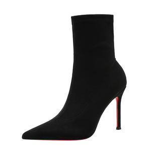 Botines Cortos <span class=keywords><strong>de</strong></span> Ante Negro para <span class=keywords><strong>Mujer</strong></span>, Otoño <span class=keywords><strong>Invierno</strong></span> 2026, Tacón Fino, Punta Puntiaguda, Tacón Alto con Suela Roja, Sexy - Product Image 5