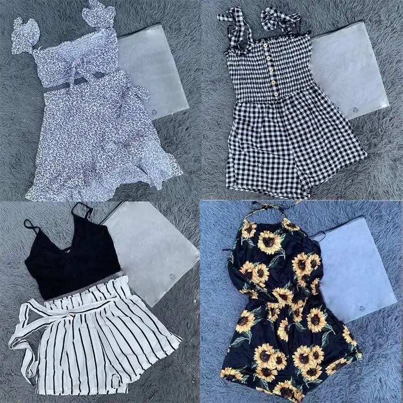 2022 marca mezcla pacas ropa usada llegada Stock Floral bordado encaje algodón Mini vestido bultos ropa Stock