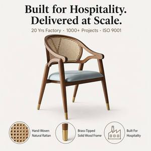 <span class=keywords><strong>Fauteuil</strong></span> de salle à manger en rotin tressé en bois massif avec dossier en tissu rembourré pour hôtel, restaurant, café - Product Image 5