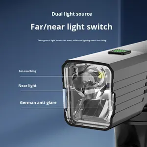 Luz delantera de bicicleta de aleación de aluminio Fuente de luz dual Antideslumbrante IPX4 Impermeable 6 modos Luz nocturna de conmutación de haz alto-bajo - Product Image 4