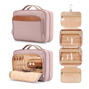 Elegant Hanging <b>Travel</b> Makeup and Jewelry Organizer <b>Toiletry</b> <b>Bag</b> for Women with 3 Spacious Compartments - Product Image 3