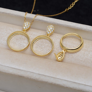 S925 Silver Pendant <b>Earring</b> <b>Holder</b> DIY Accessories Set 4838 15.5 Pearl Horse Shell Flat Bottom Hollow <b>Holder</b> Gold Plated - Product Image 1