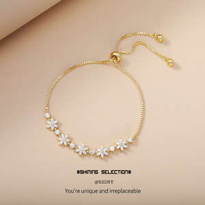 Japanese Korean Style Zircon Flower <b>Bracelet</b> For Women Gift Jewelry <b>Copper</b> Alloy Claw Setting ASL 0173QJ - Product Image 2
