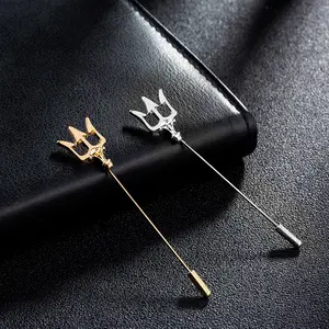 Fashion cheap alloy material trident pattern gold plated brooch lapel pin for men shirt