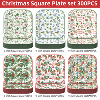 Assiettes en papier carrées imprimées pour Noël, populaires pour les fêtes de fin d'année, les dîners en famille et les événements saisonniers