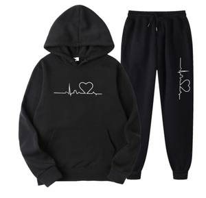 Completo da <span class=keywords><strong>uomo</strong></span> in pile con cappuccio Autunno Inverno 2026, Tuta sportiva trendy con motivo a cuore, <span class=keywords><strong>Abbigliamento</strong></span> casual da <span class=keywords><strong>uomo</strong></span> taglie forti - Product Image 1