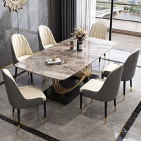 Table à manger moderne minimaliste de luxe en acier inoxydable et pierre frittée pour appartement, hôtel, restaurant, meubles assemblés