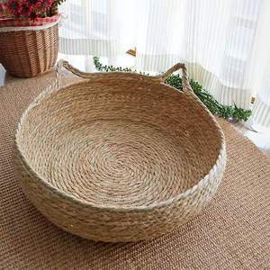 Cesta de cama para gatos tejida con hierba, cesta de mimbre para gatitos, nido, cama para perros pequeños, cestas de salón redondas hechas a mano, Cestas tejidas de paja para gatos - Product Image 6