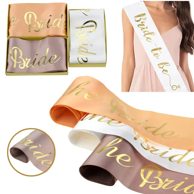 Caisheng personalizzato lamina d'oro stampato sposa per essere addio al nubilato buon compleanno festa di nozze spettacolo regina nastro di raso fascia