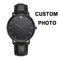 Montre à quartz analogique pour homme, boîtier fin en alliage, cadran de 9 mm, bracelet en cuir de vachette de 20 mm, étiquette personnalisée, plusieurs couleurs, nouveauté