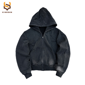 Heavyweight Boxy Fit Acid Wash Sun Faded Oversized Loose DTG Printing <b>Zip</b> <b>up</b> Blank <b>Fleece</b> Plain Vintage <b>Hoodie</b> for Men - Product Image 6