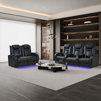 Canapé inclinable électrique à trois places Soothroom en cuir véritable et bois, avec fonction zéro gravité, extensible, mousse à mémoire de forme et éclairage LED 7 couleurs