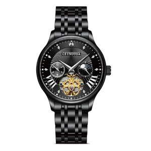 Multifunctional waterproof engraved <b>automatic</b> mechanical <b>watch</b>, cool black <b>skeletonized</b> calendar <b>watch</b> - Product Image 1
