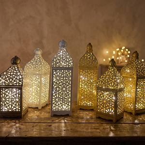 Gold Iron LED Lantern Moroccan Wind Light <b>Candle</b> Holder for Home Ramadan Eid Decor - Product Image 1