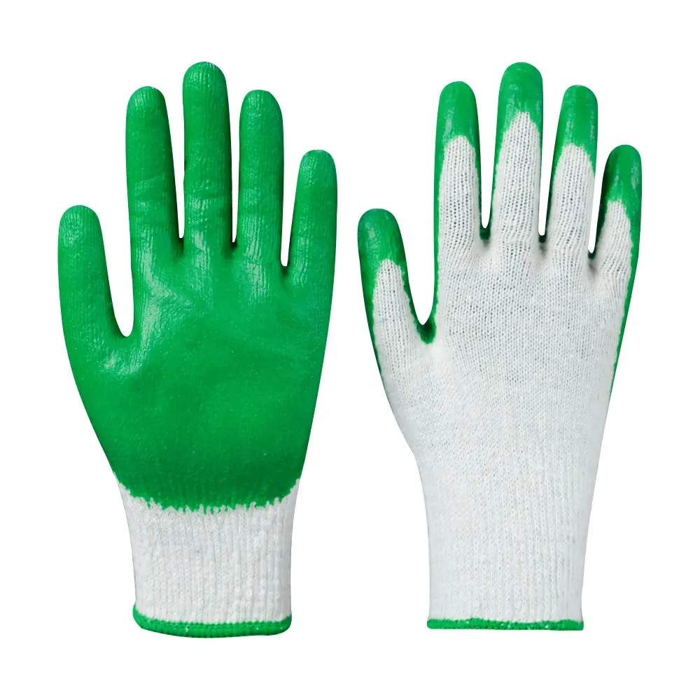 ถุงมือเคลือบลาเท็กซ์สีเขียวป้องกันมือถุงมือนิรภัยสำหรับงานก่อสร้างงานอุตสาหกรรมงานตามสั่ง