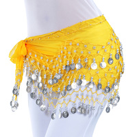 Écharpe de danse orientale pour femmes, bleue, avec 128 pièces de monnaie en or/argent et paillettes, très populaire