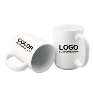 Üretici toptan Logo ile 15Oz süblimasyon seramik kupalar özel içme fincan ve renkli kolu kahve fincanı