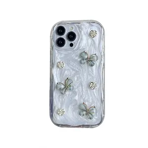 MAXUN Custom Three-dimensional Flower Butterfly Pattern Drip Gel Milk Texture Cellphone Case For iPhone 11 12 13 14 15 Pro Max