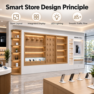 Ensemble d'agencement minimaliste sur mesure pour boutique de téléphonie, avec vitrine en verre à finition soignée pour salle d'exposition d'électronique grand public - Product Image 2