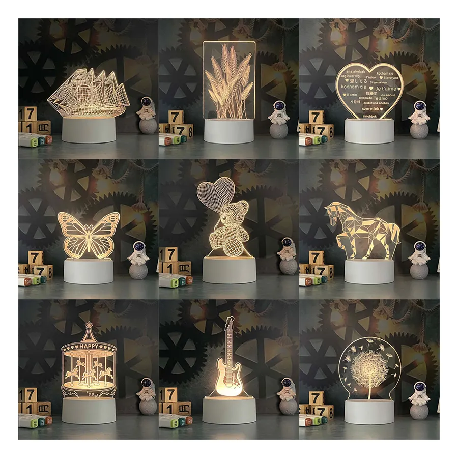 New Design Creative Gift Usb Acrylic Table night Lamp 3d Led Night Light wedding gifts for guests