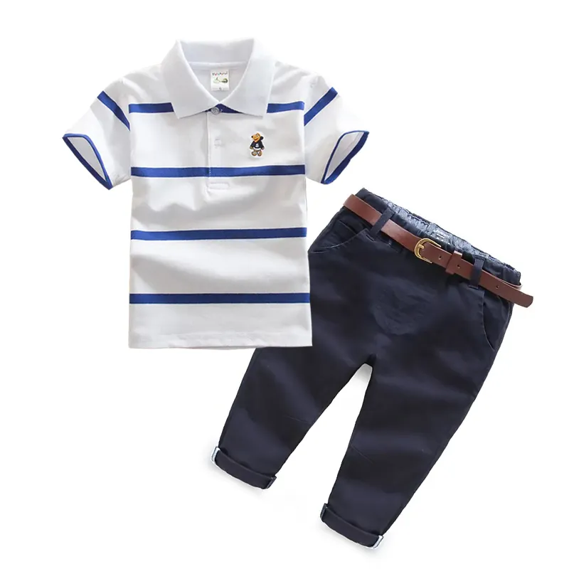 Kids T Shirts Polo Shirt Print Cotton Children 2 Piece Baby Polo T Shirt + Pant Set