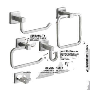 Stainless Steel Wall-Mounted Towel Hook Brushed Finish Adjustable <b>Bathroom</b> <b>Accessory</b> Minimalist Design Single Bar Fixed Holder - Product Image 4