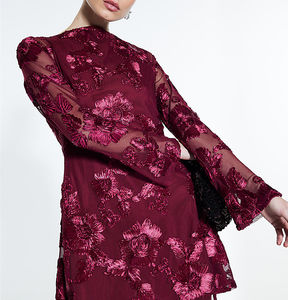 Gaun Mini wanita, gaun jala bordir bunga 3D ramah lingkungan, gaun Mini elegan bertali untuk pesta malam Formal - Product Image 3