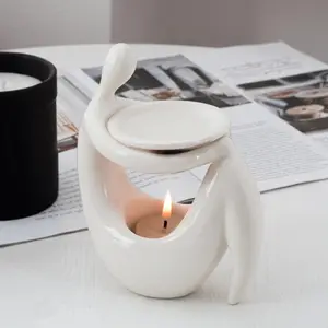 Quemadores de aroma de fusión de cera de porcelana OEM ODM, decoración de dormitorio para el hogar, difusor de velas con fragancia, quemador de aceite esencial de cerámica