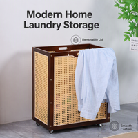 Nouveau panier à linge moderne en rotin et bois avec couvercle amovible pour la maison, rangement de vêtements