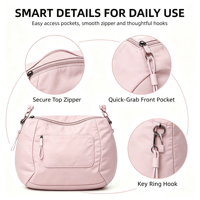 Sac à bandoulière léger vintage en nylon pour femme, multi-poches, résistant à l'eau, avec fermeture éclair, sac hobo quotidien