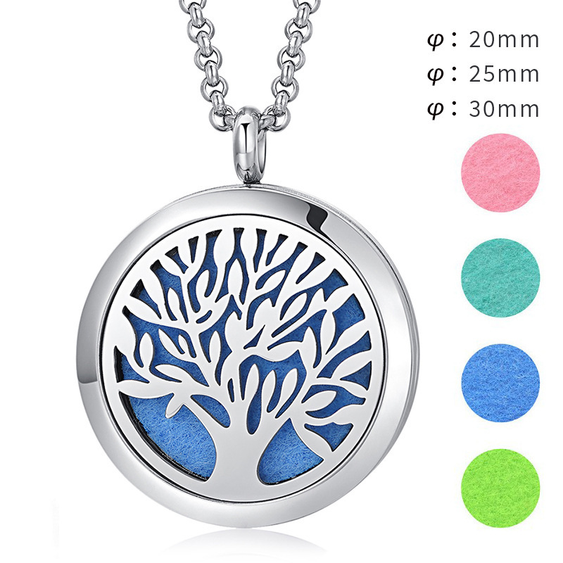Collier Diffuseur De Parfum Aromathérapie - Pendentif Arbre D'amour, Argenté, Neuf Avec étiquettes