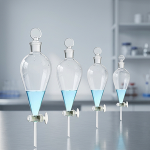 Pear Shaped Glass Separating Funnel <b>Set</b> 250 500 1000ml With PTFE Plug External <b>Screw</b> Mouth Scale Blue Liquid - Product Image 1