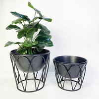 Pot de fleurs rond noir de style campagnard Lander Garden, grand modèle, décoratif pour la maison, en métal écologique avec revêtement en poudre