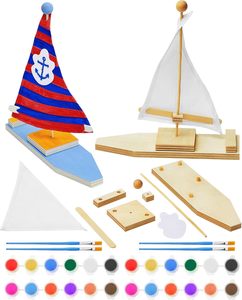 Kits de bateaux à voile en bois DIY pour enfants, modèle de <span class=keywords><strong>bateau</strong></span> en bois brut à peindre et décorer, cadeau créatif fait main pour les fêtes - Product Image 1