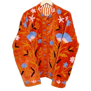 <b>WOODEN</b> <b>BLOCK</b> CRAFT INDIA Velvet Printed Autumn Winter Handloom Unisex Stylish Ethnic Modern Casual Short Outerwear Breathable - Product Image 1