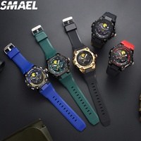 Montre numérique de sport de luxe pour homme SMAEL 8092, affichage LED, chronographe, chronomètre, alarme, résistante à l'eau 50 m, plastique