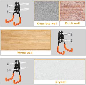 Crochets muraux en acier au carbone antidérapants de qualité supérieure en forme de U - Marque YOYOW Finition noire pour outils de jardin, vélos et plus - Product Image 6
